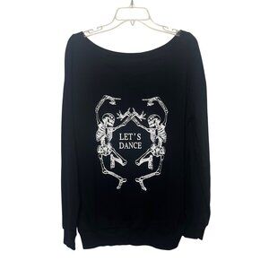 LuFeng Halloween Off Shoulder Skeleton Printing Sweatshirt Women Large Black New